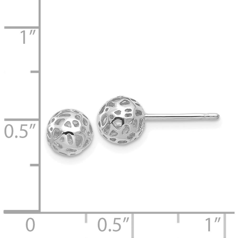 14K White Gold Fancy Ball Post Earrings - 6.5mm Polished Finish by Oro Pregiato