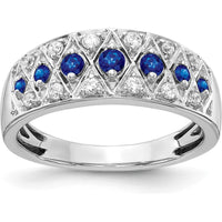 14K White Gold Fancy Band Ring with Natural Round Sapphires and Diamonds - 0.23 Carat Sapphire, 0.18 Carat Diamond Total Weight by 0