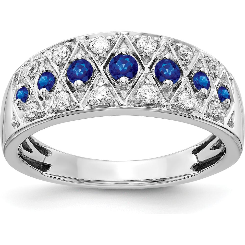 14K White Gold Fancy Band Ring with Natural Round Sapphires and Diamonds - 0.23 Carat Sapphire, 0.18 Carat Diamond Total Weight by 0
