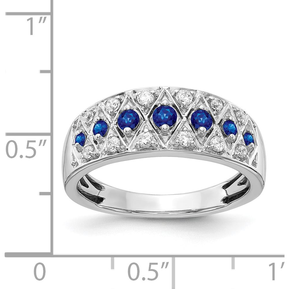 14K White Gold Fancy Band Ring with Natural Round Sapphires and Diamonds - 0.23 Carat Sapphire, 0.18 Carat Diamond Total Weight by 0