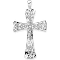 14K White Gold Fancy Cross Pendant with Round Stone Accents - 41mm Length, Polished Finish by Oro Pregiato