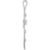 14K White Gold Fancy Cross Pendant with Round Stone Accents - 41mm Length, Polished Finish by Oro Pregiato