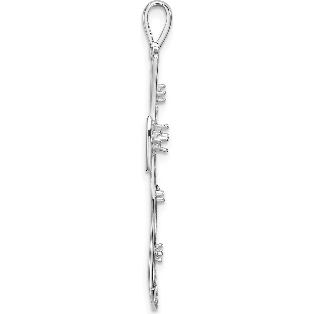 14K White Gold Fancy Cross Pendant with Round Stone Accents - 41mm Length, Polished Finish by Oro Pregiato