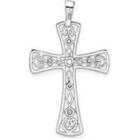 14K White Gold Fancy Cross Pendant with Round Stone Accents - 41mm Length, Polished Finish by Oro Pregiato