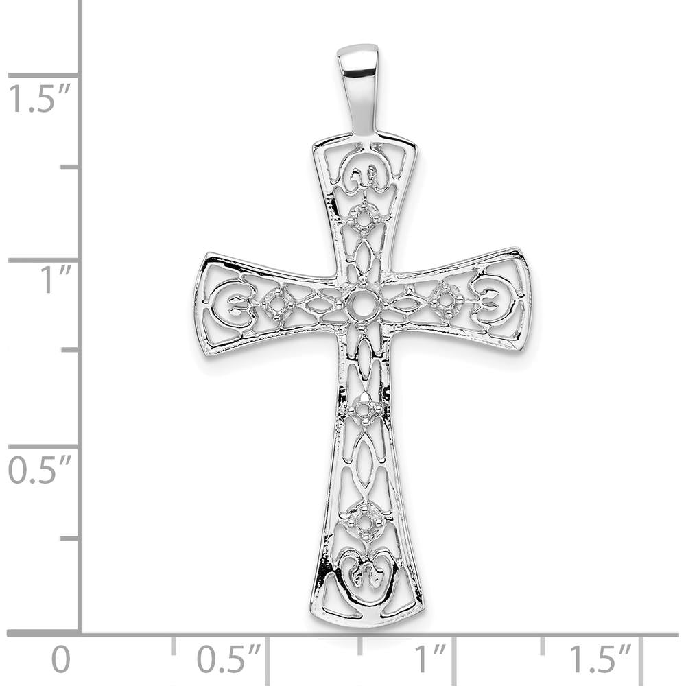 14K White Gold Fancy Cross Pendant with Round Stone Accents - 41mm Length, Polished Finish by Oro Pregiato