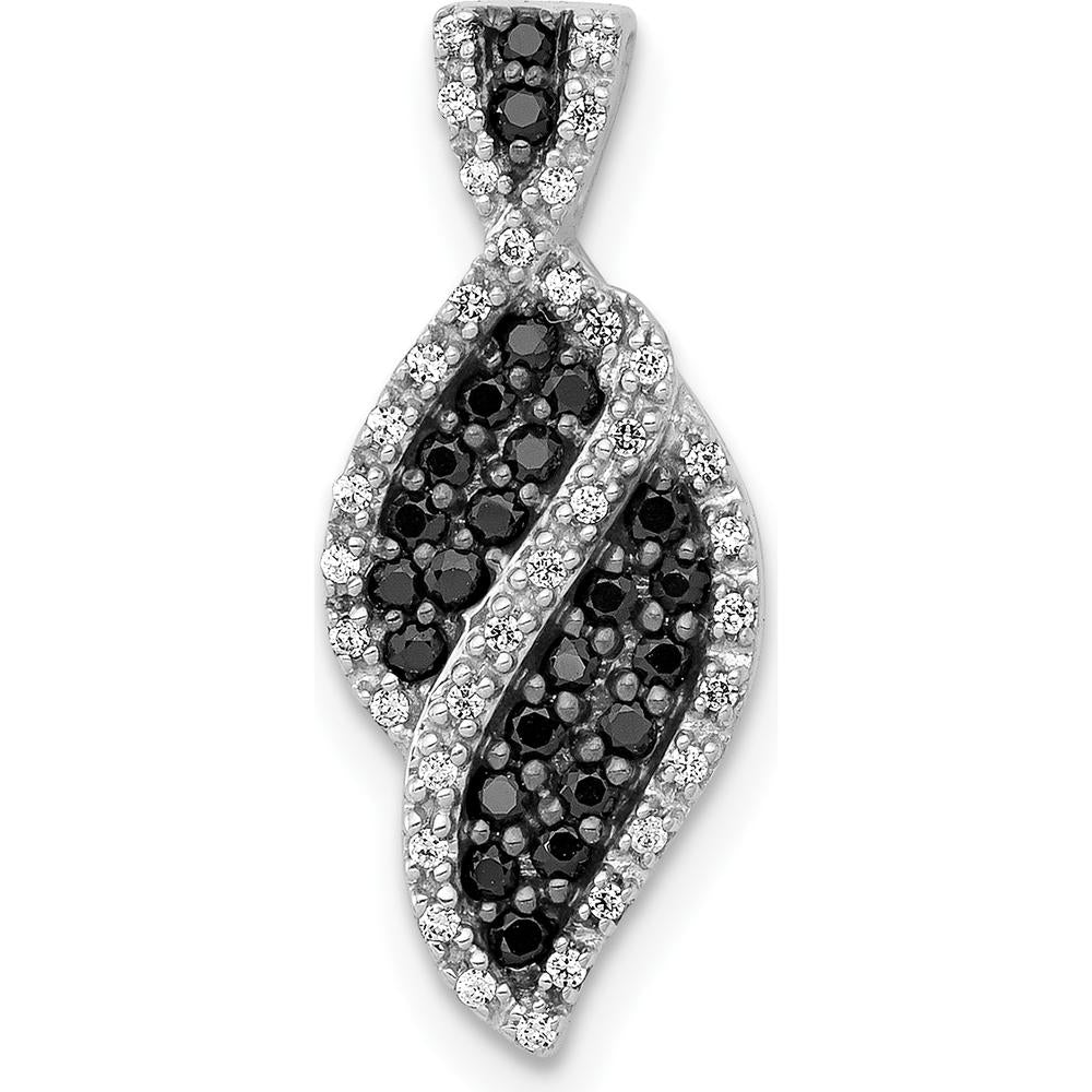14K White Gold Fancy Curve Diamond Chain Slide Pendant with White and Black Diamonds - 1/3 Carat Total Diamond Weight by Monteluci Fine Jewelry