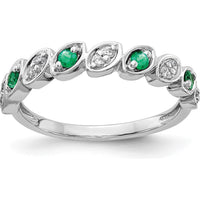 14K White Gold Fancy Diamond and Emerald Ring with 4 Round Emeralds and 10 Round Diamonds - 0.14 Carat Total Gem Weight by 0