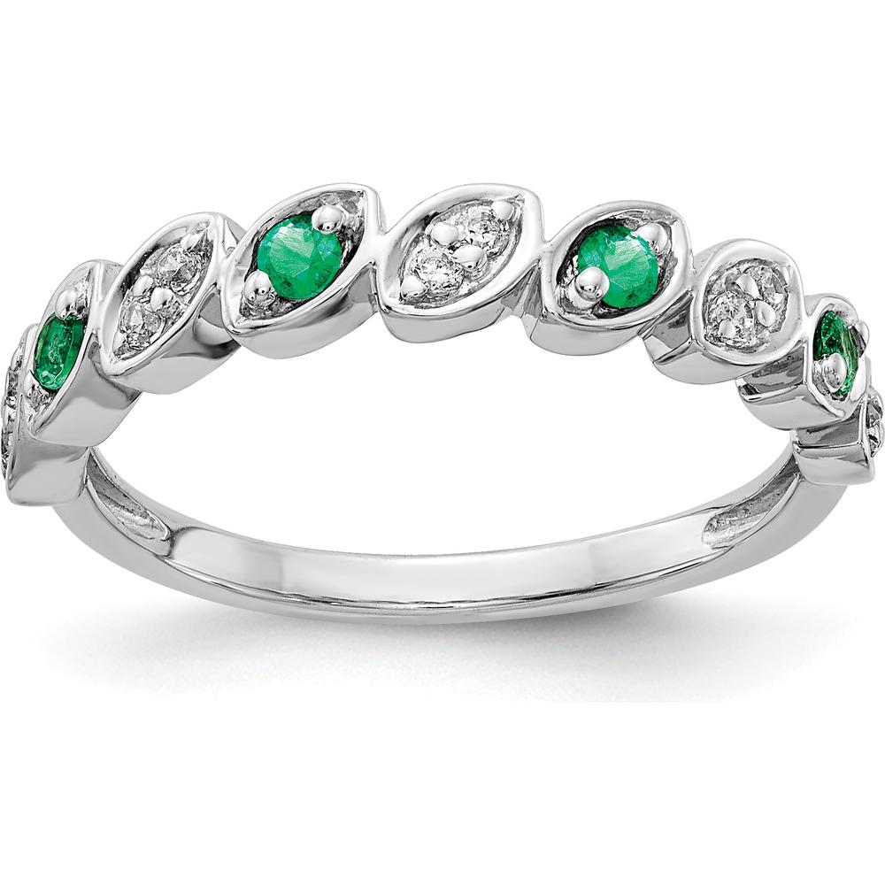 14K White Gold Fancy Diamond and Emerald Ring with 4 Round Emeralds and 10 Round Diamonds - 0.14 Carat Total Gem Weight by 0