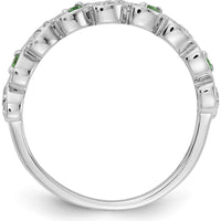 14K White Gold Fancy Diamond and Emerald Ring with 4 Round Emeralds and 10 Round Diamonds - 0.14 Carat Total Gem Weight by 0