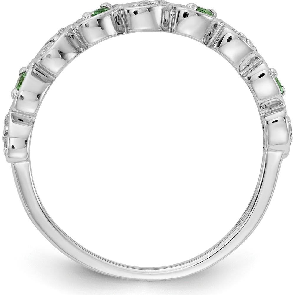 14K White Gold Fancy Diamond and Emerald Ring with 4 Round Emeralds and 10 Round Diamonds - 0.14 Carat Total Gem Weight by 0