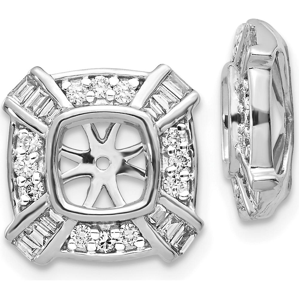 14K White Gold Fancy Diamond Earring Jackets with Baguette and Round Natural Diamonds - 0.081 Carats Total Diamond Weight by Monteluci Fine Jewelry