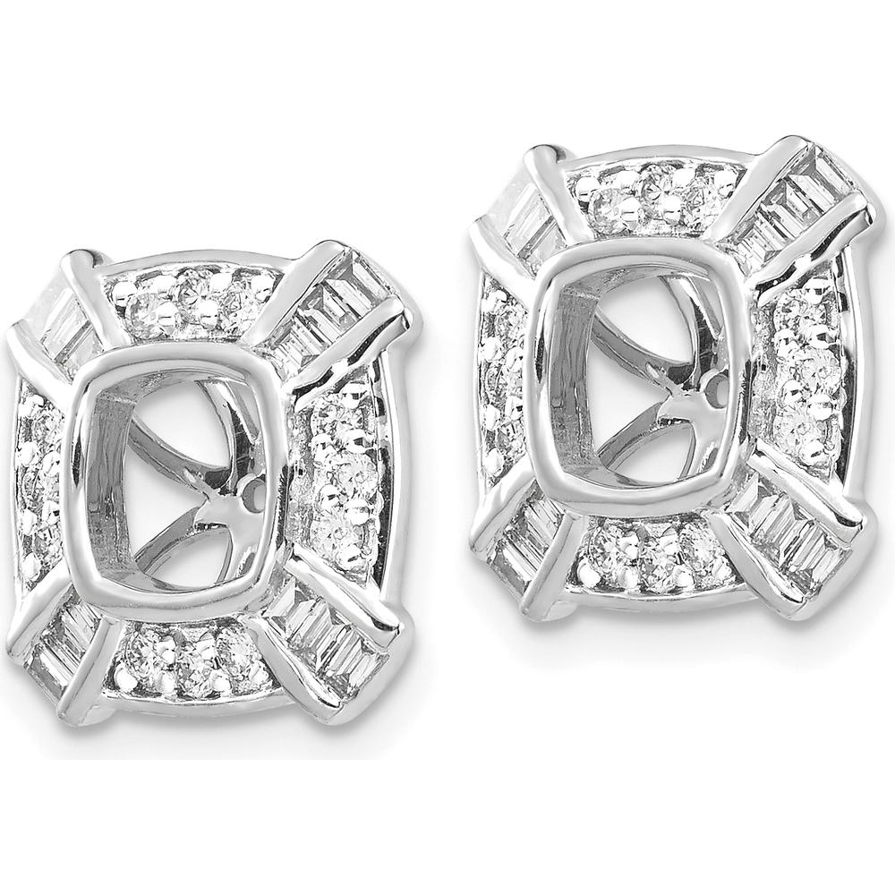 14K White Gold Fancy Diamond Earring Jackets with Baguette and Round Natural Diamonds - 0.081 Carats Total Diamond Weight by Monteluci Fine Jewelry
