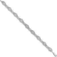14K White Gold Fancy Floral Link Bracelet with Polished and Textured Finish - 7.5" Length by Oro Pregiato
