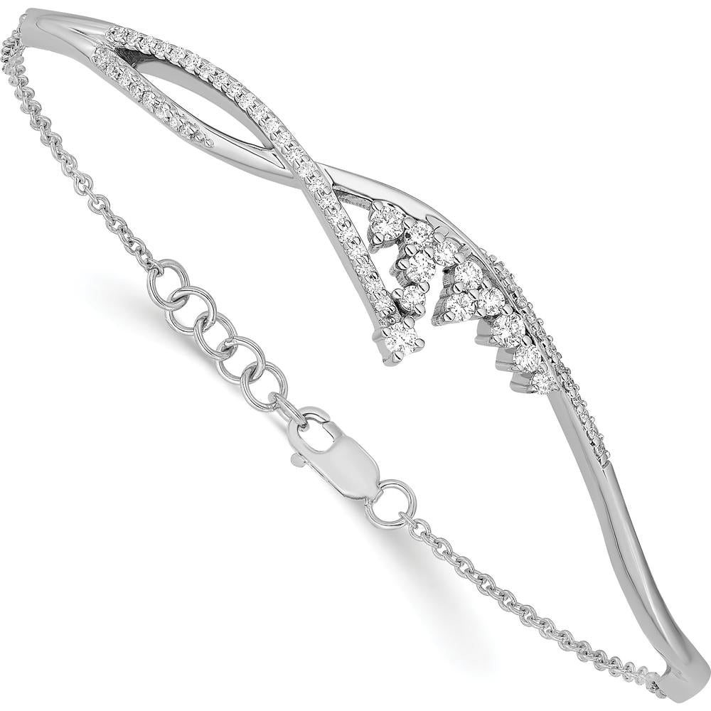 14K White Gold Fancy Florina Diamond Half-Bangle Bracelet with Prong Set Round Diamonds - 0.5 Carats Total Diamond Weight by Monteluci Fine Jewelry