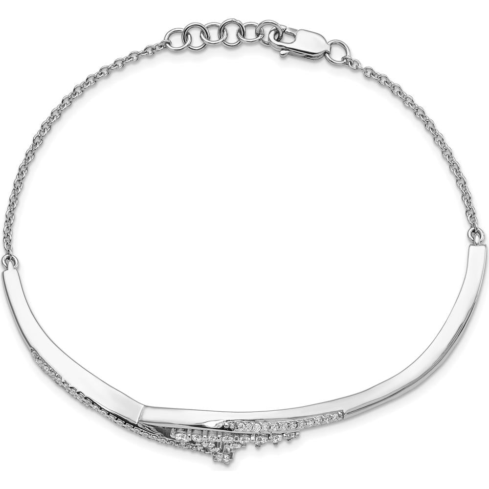 14K White Gold Fancy Florina Diamond Half-Bangle Bracelet with Prong Set Round Diamonds - 0.5 Carats Total Diamond Weight by Monteluci Fine Jewelry