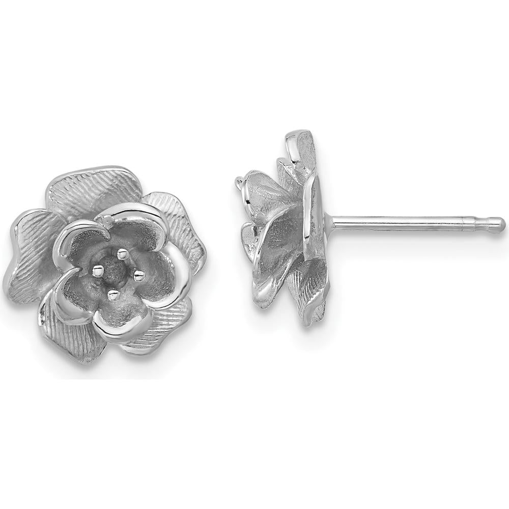 14K White Gold Fancy Flower Earring Mountings - Prong Set for 2mm Round Stones by Monteluci Fine Jewelry