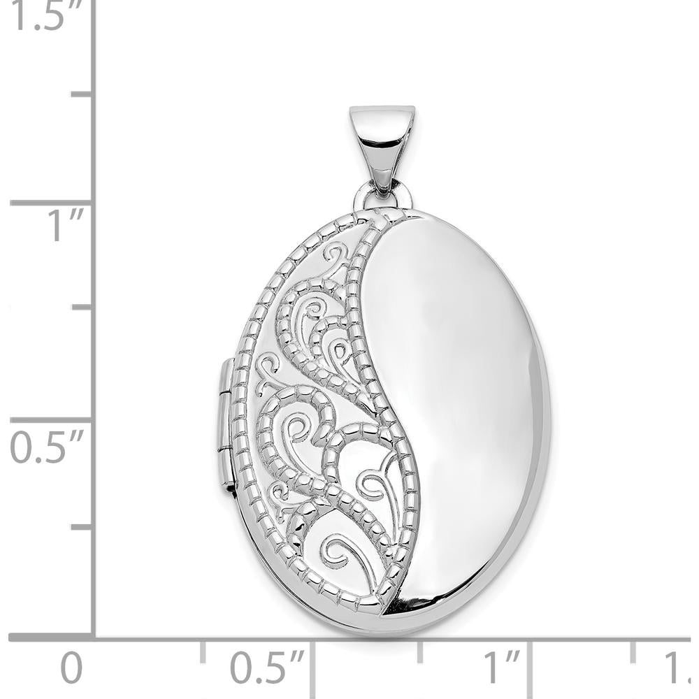14K White Gold Fancy Half Swirl Design Locket Pendant - Engravable and Polished Finish by Monteluci Fine Jewelry