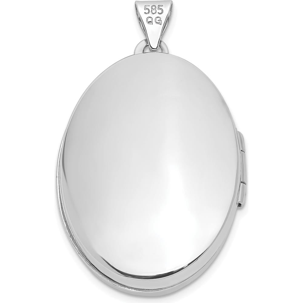 14K White Gold Fancy Half Swirl Design Locket Pendant - Engravable and Polished Finish by Monteluci Fine Jewelry
