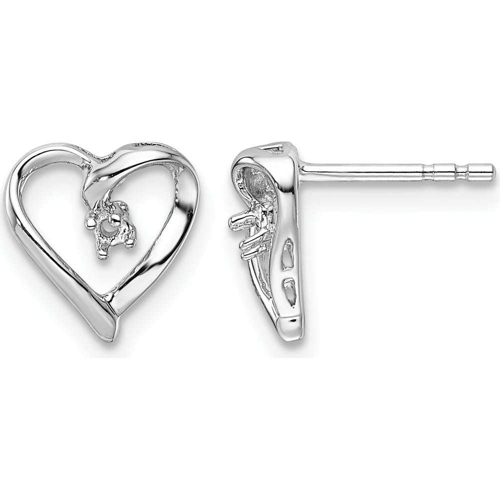 14K White Gold Fancy Heart Earring Mountings with Round Diamond Cradles - 0.025 Carat Total Diamond Weight by Monteluci Fine Jewelry