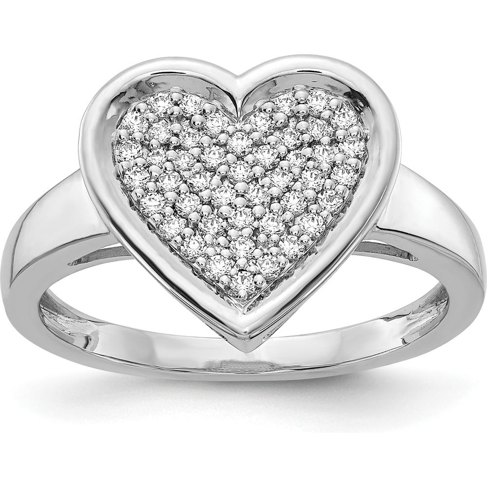 14K White Gold Fancy Heart Ring with 45 Pavé-Set Round Diamonds - Approx. 0.30 Carat Total Diamond Weight by 0