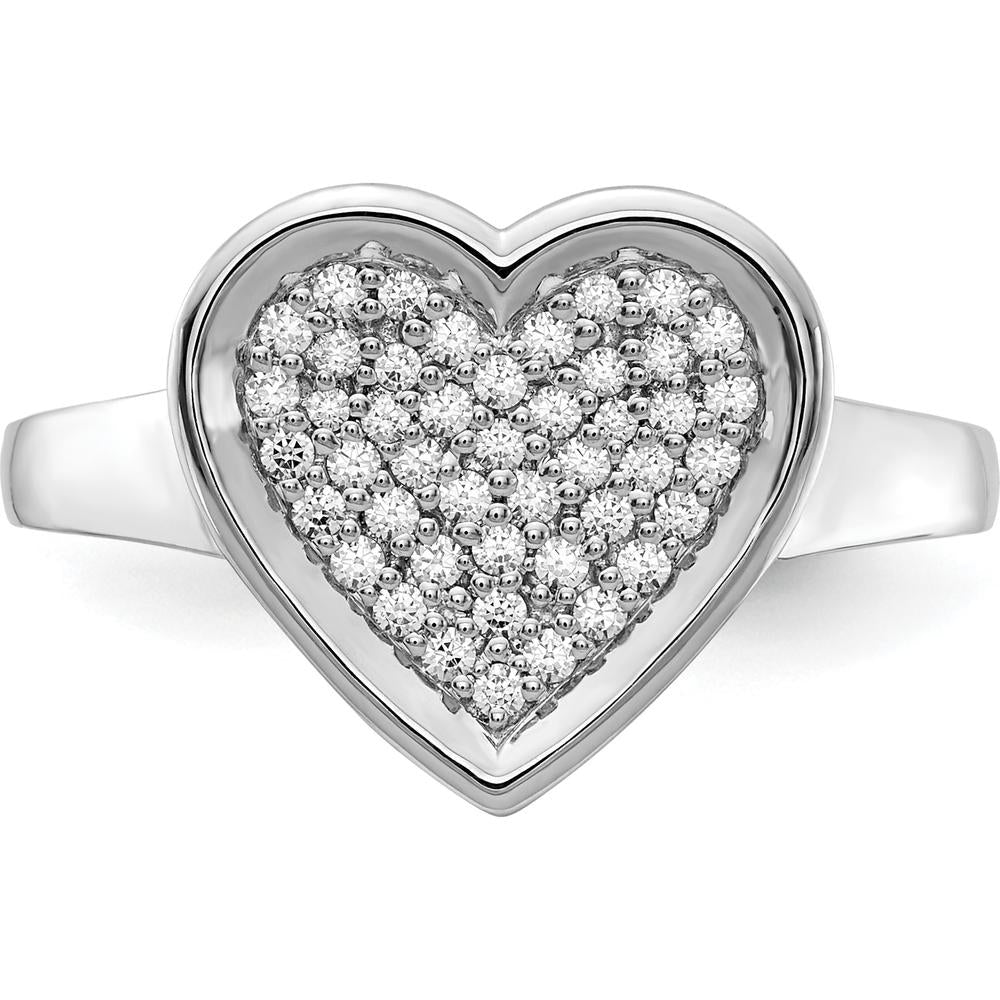 14K White Gold Fancy Heart Ring with 45 Pavé-Set Round Diamonds - Approx. 0.30 Carat Total Diamond Weight by 0