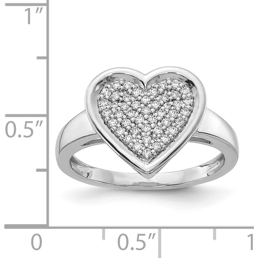 14K White Gold Fancy Heart Ring with 45 Pavé-Set Round Diamonds - Approx. 0.30 Carat Total Diamond Weight by 0
