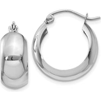 14K White Gold Fancy Hoop Earrings with Polished Finish and Rhodium Plating - 13mm Length by Oro Pregiato