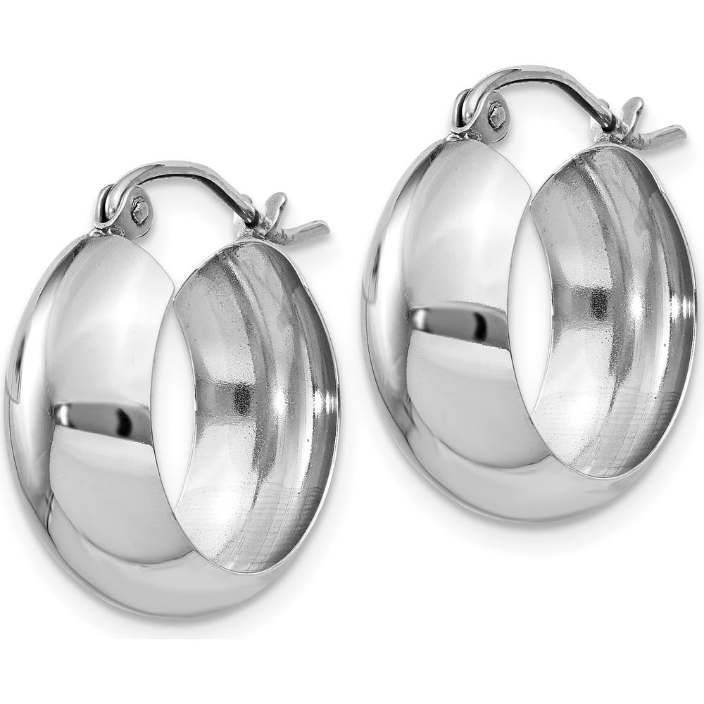 14K White Gold Fancy Hoop Earrings with Polished Finish and Rhodium Plating - 13mm Length by Oro Pregiato