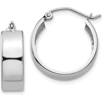 14K White Gold Fancy Hoop Earrings with Rhodium Plating - Polished Finish, 13mm Length, 5.5mm Width by Oro Pregiato