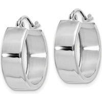 14K White Gold Fancy Hoop Earrings with Rhodium Plating - Polished Finish, 13mm Length, 5.5mm Width by Oro Pregiato