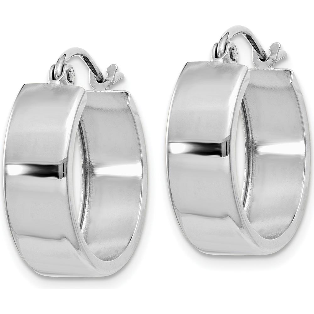 14K White Gold Fancy Hoop Earrings with Rhodium Plating - Polished Finish, 13mm Length, 5.5mm Width by Oro Pregiato