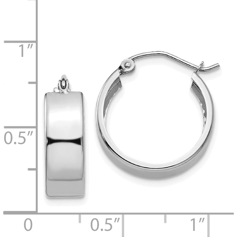 14K White Gold Fancy Hoop Earrings with Rhodium Plating - Polished Finish, 13mm Length, 5.5mm Width by Oro Pregiato