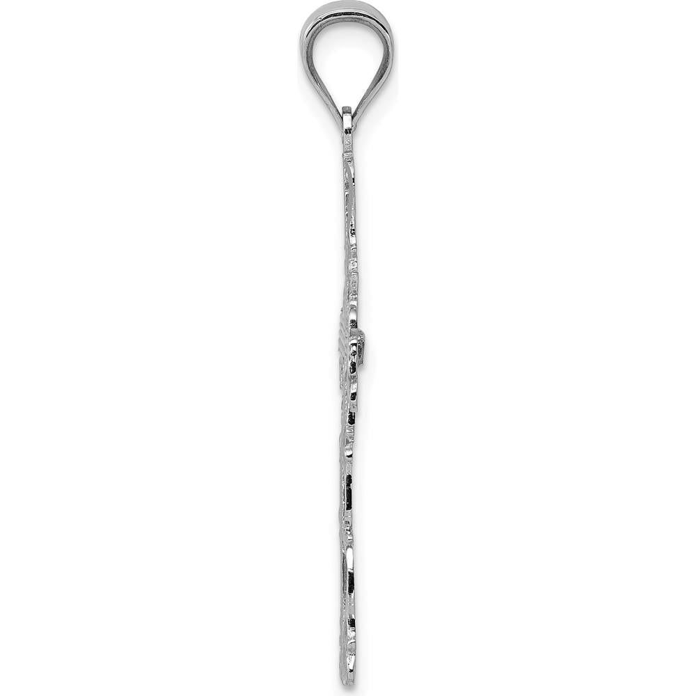 14K White Gold Fancy Latin Cross Pendant with Diamond-Cut Texture and Rhodium Plating - 36mm Length by Oro Pregiato