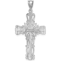 14K White Gold Fancy Latin Cross Pendant with Diamond-Cut Texture and Rhodium Plating - 36mm Length by Oro Pregiato