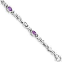 14K White Gold Fancy Link Amethyst Bracelet with Oval Cut Stones - 0.45 Carats Total Amethyst Weight by Monteluci Fine Jewelry