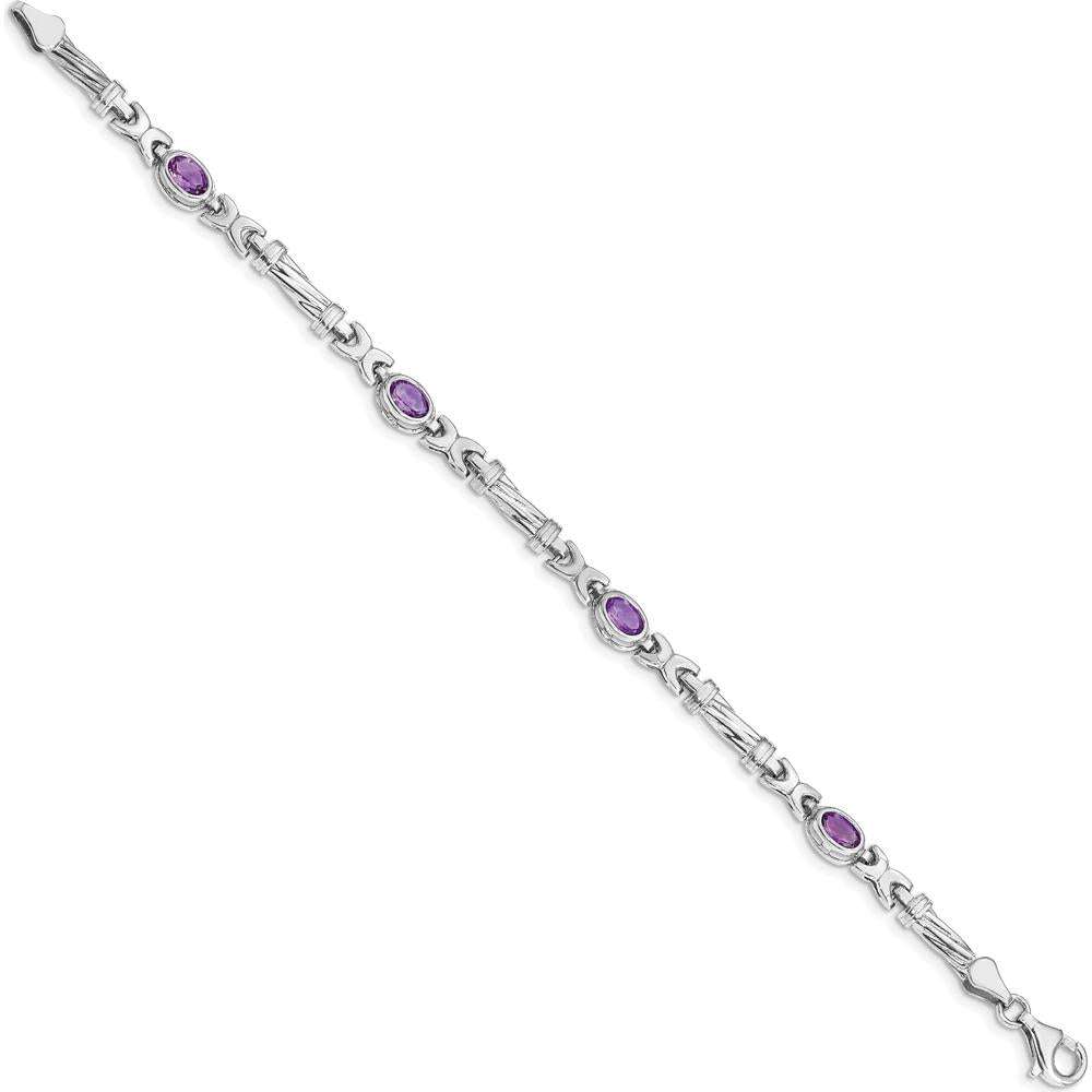 14K White Gold Fancy Link Amethyst Bracelet with Oval Cut Stones - 0.45 Carats Total Amethyst Weight by Monteluci Fine Jewelry