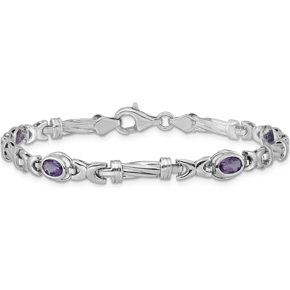 14K White Gold Fancy Link Amethyst Bracelet with Oval Cut Stones - 0.45 Carats Total Amethyst Weight by Monteluci Fine Jewelry