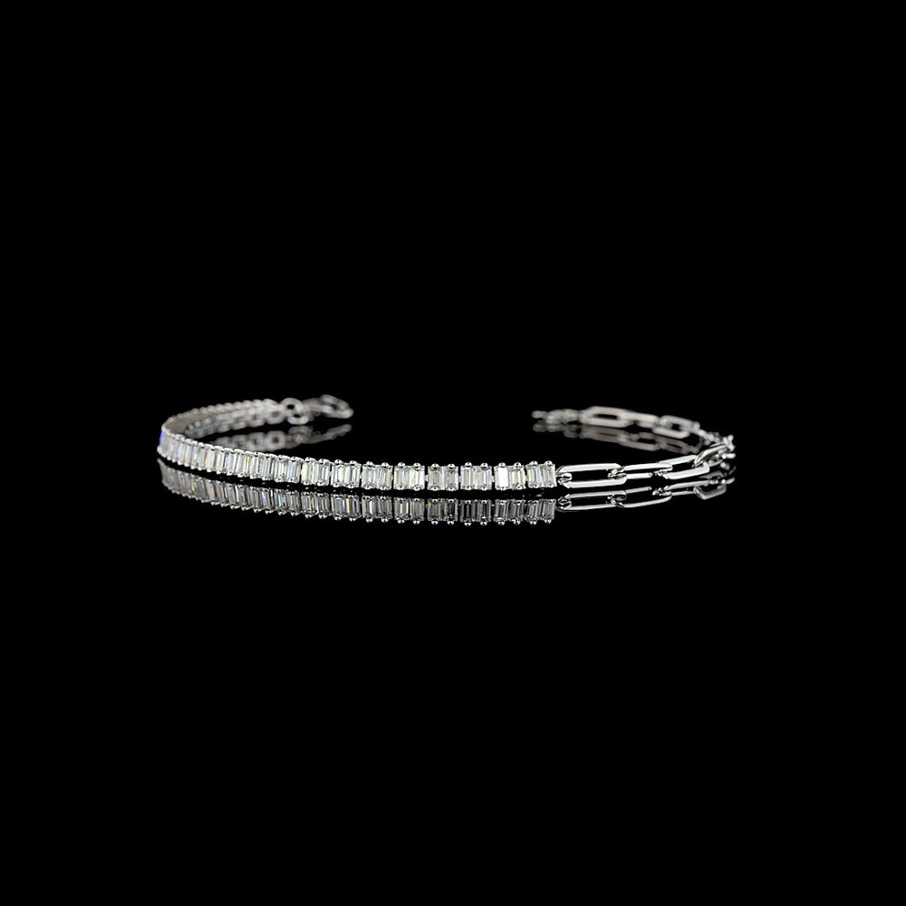 14K White Gold Fancy Link Bracelet with North-South Prong Set Baguette Lab Diamonds - 1.40 Carats Total Diamond Weight - Covaloro Fine Jewelry