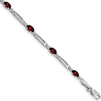 14K White Gold Fancy Link Bracelet with Oval Garnet and Round Diamond - 0.30 Carats Total Garnet Weight by Monteluci Fine Jewelry