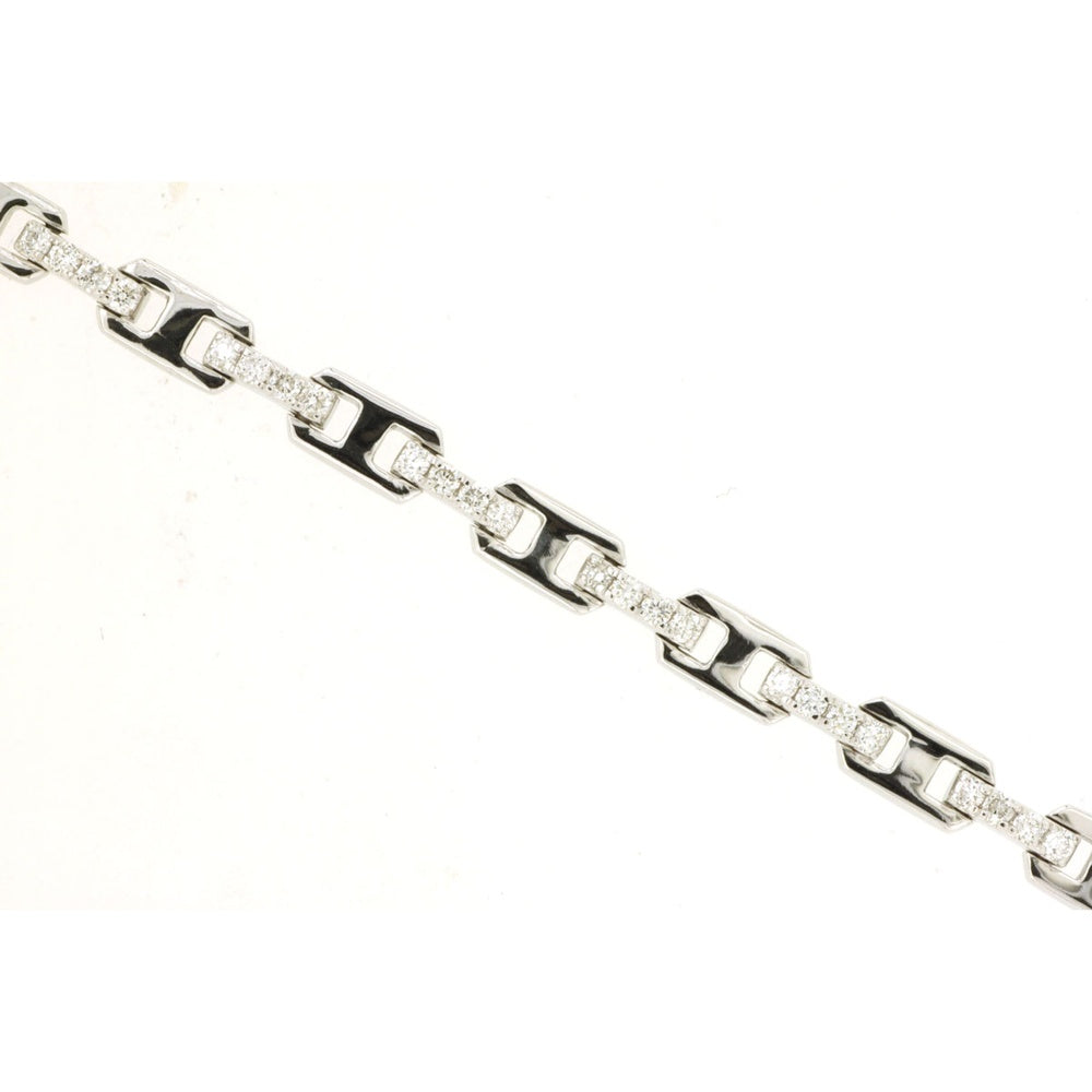 14K White Gold Fancy Link Bracelet with Pavé-Set Round Diamonds - 0.80 Carat Total Diamond Weight - Royal Jewelry