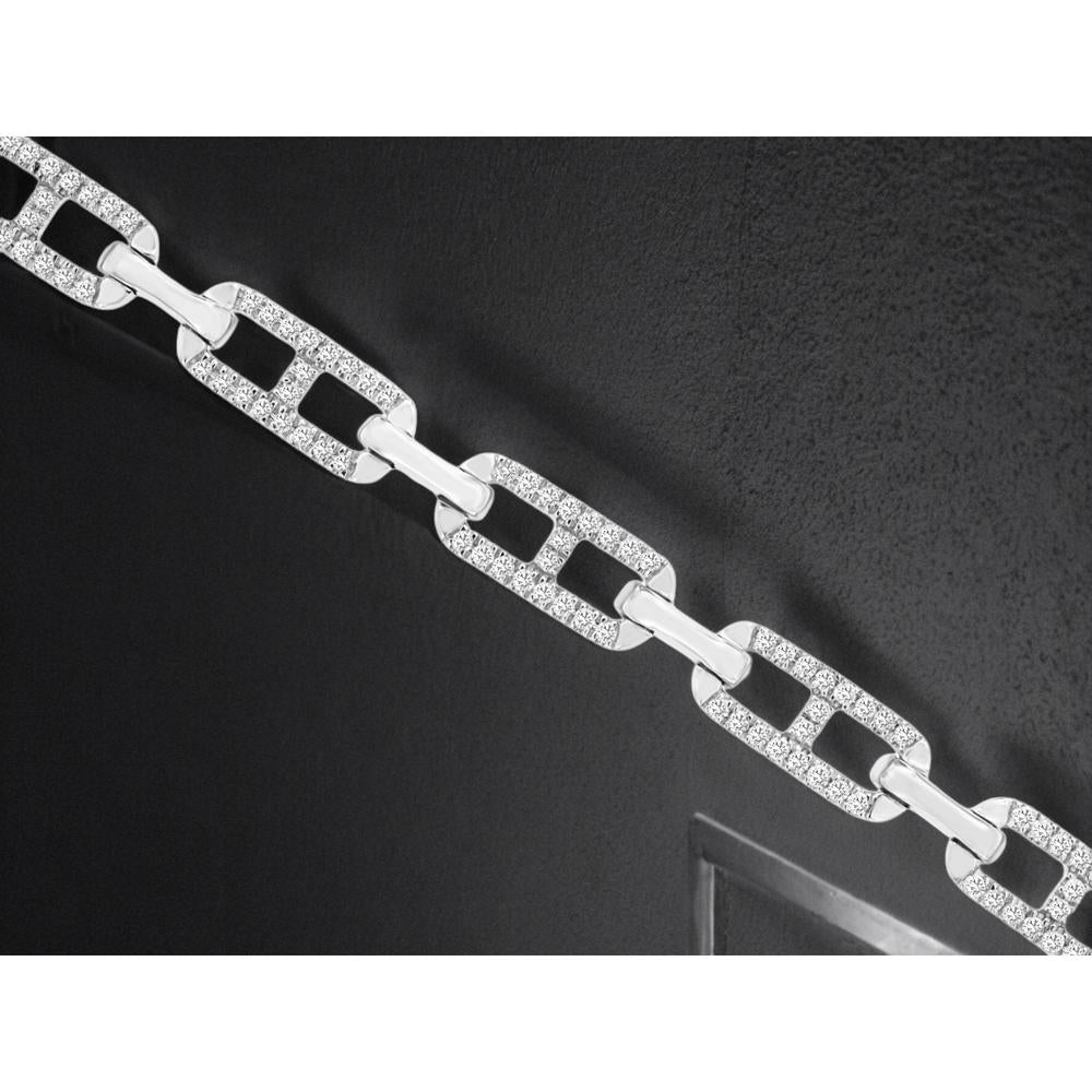 14K White Gold Fancy Link Bracelet with Round Diamonds - 0.50 Carat Total Diamond Weight - Royal Jewelry