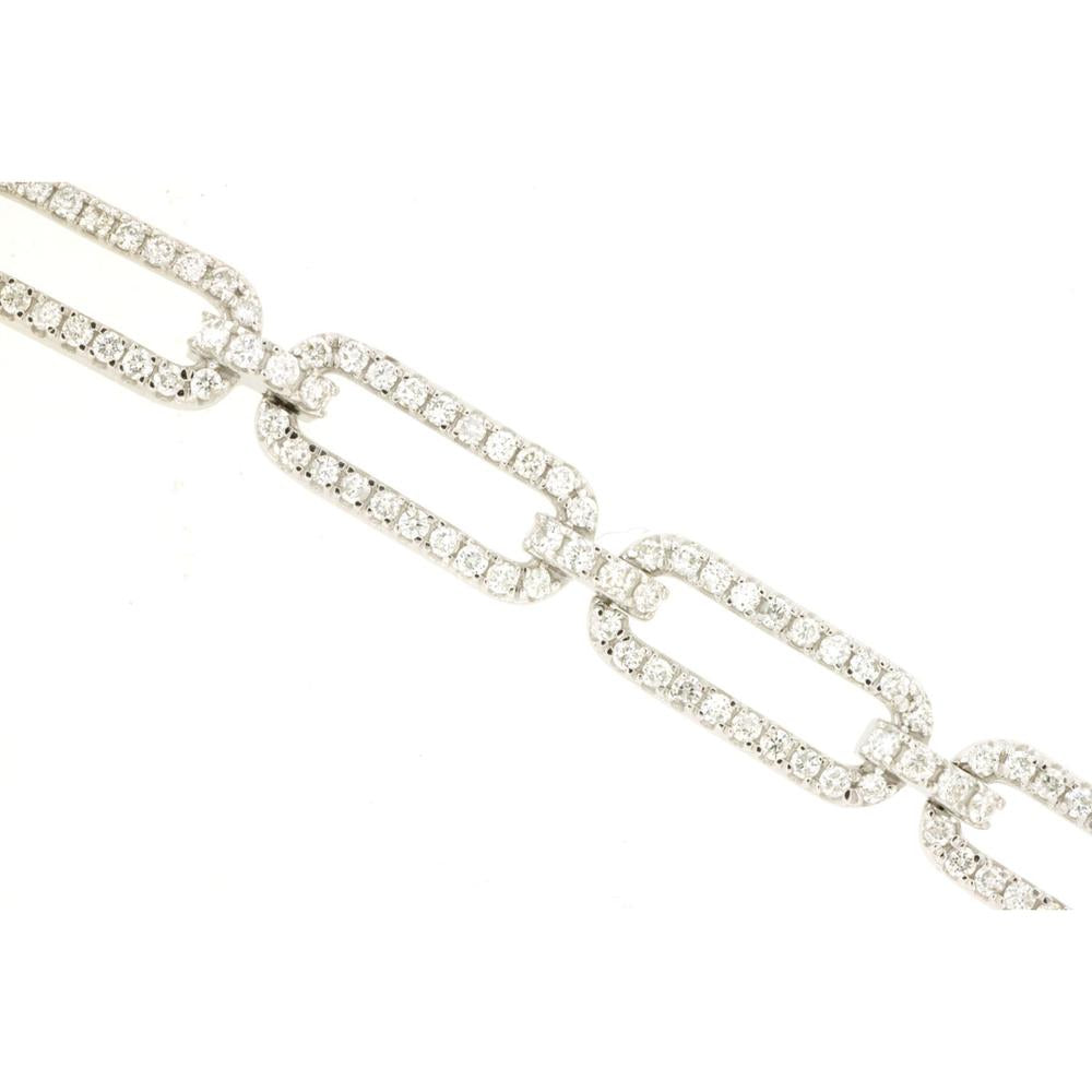 14K White Gold Fancy Link Bracelet with Round Diamonds - 2.47 Carat Total Diamond Weight - Royal Jewelry