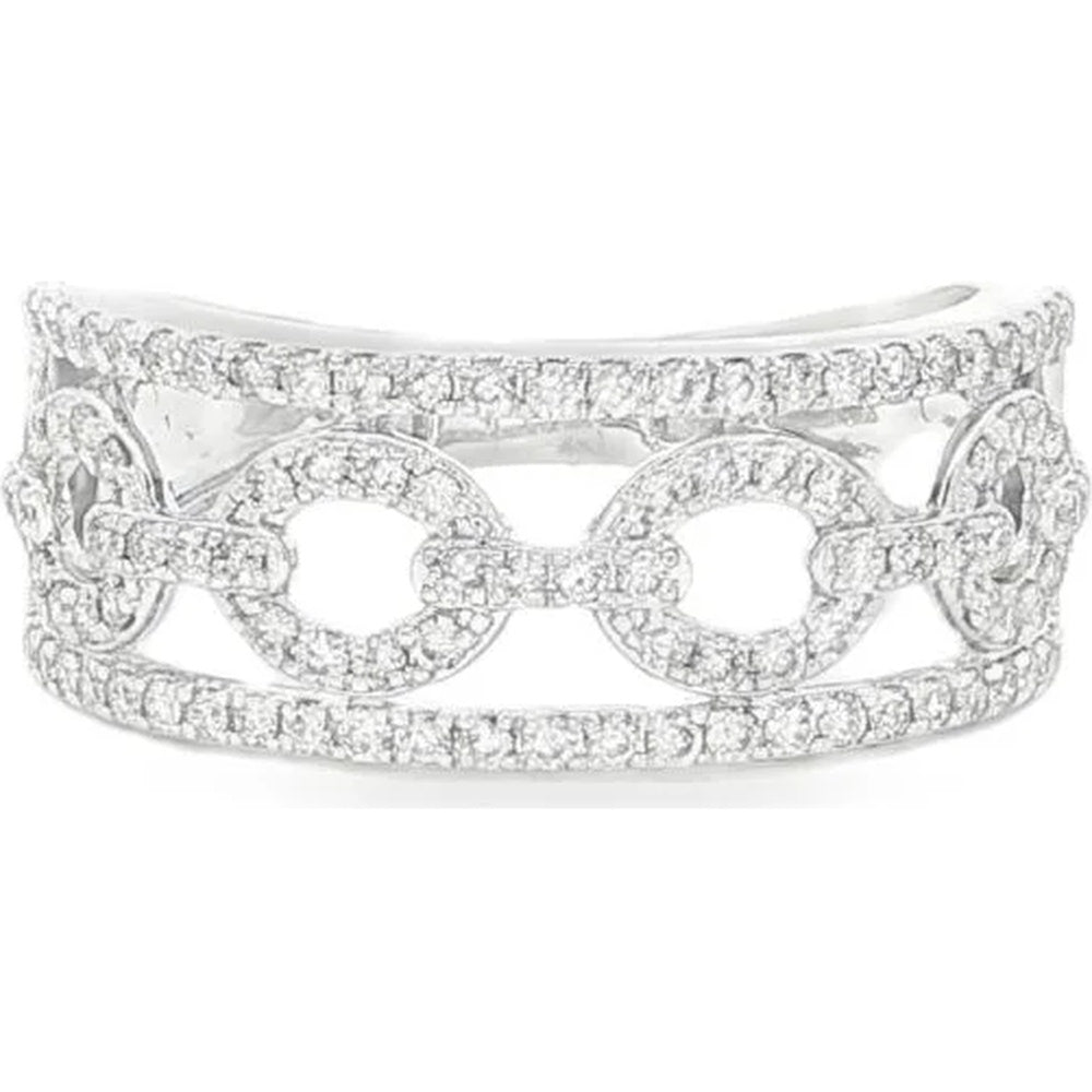 14K White Gold Fancy Link Fashion Ring with Pavé Set Round Diamonds - 0.55 Carat Total Diamond Weight by Auriventus