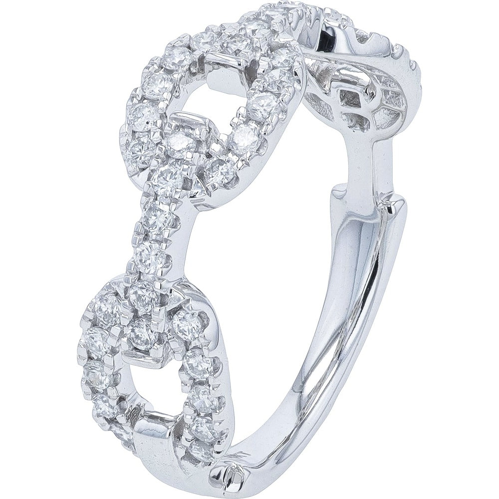 14K White Gold Fancy Link Ring with Pave-Set Round Diamonds - 0.40 Carat Total Diamond Weight