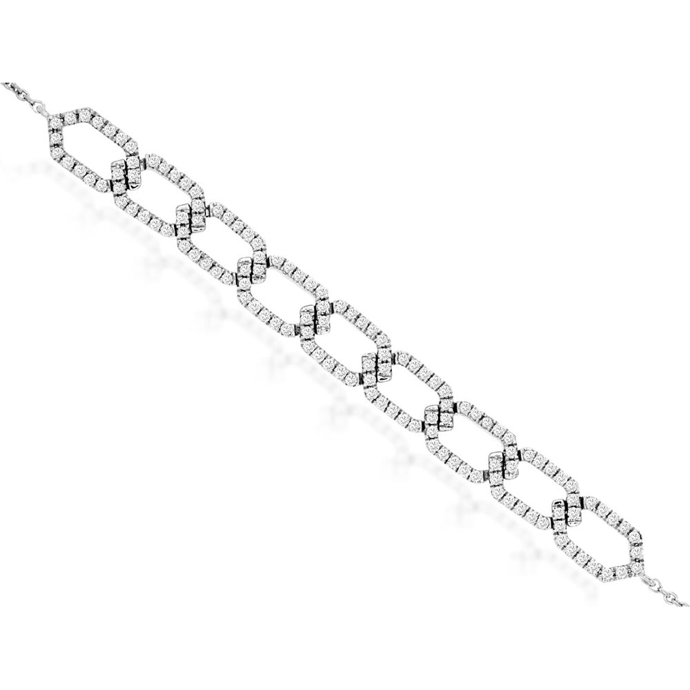 14K White Gold Fancy Oval Link Bracelet with Prong-Set Round Diamonds - 0.36 Carat Total Diamond Weight - Royal Jewelry