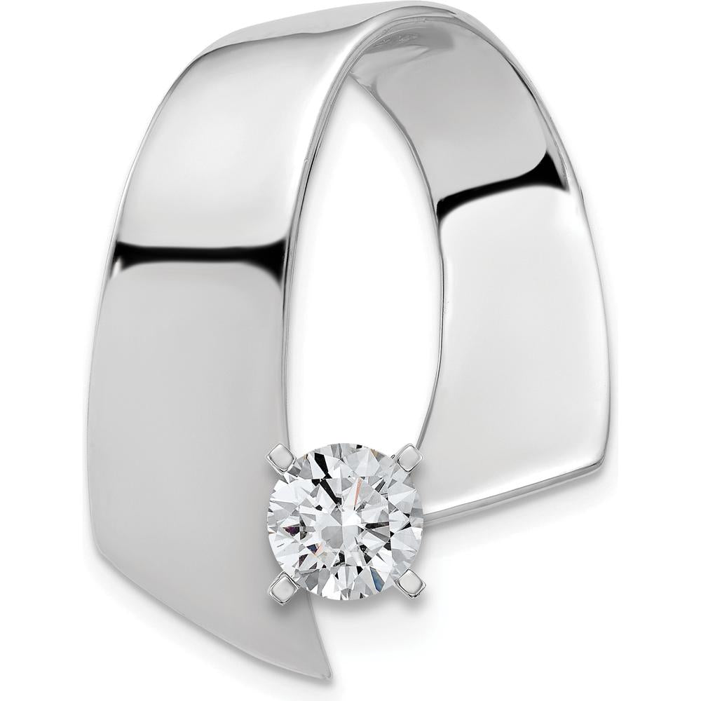 14K White Gold Fancy Peg-Set Diamond Slide Mounting Fits Up to 10mm Omega - Rhodium Plated by Oro Pregiato