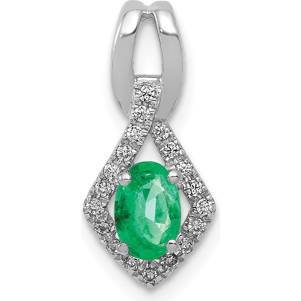 14K White Gold Fancy Pendant with Oval Emerald - 0.42 Carat and Round Diamonds - 0.095 Carat Total Diamond Weight by Lumare Gioia