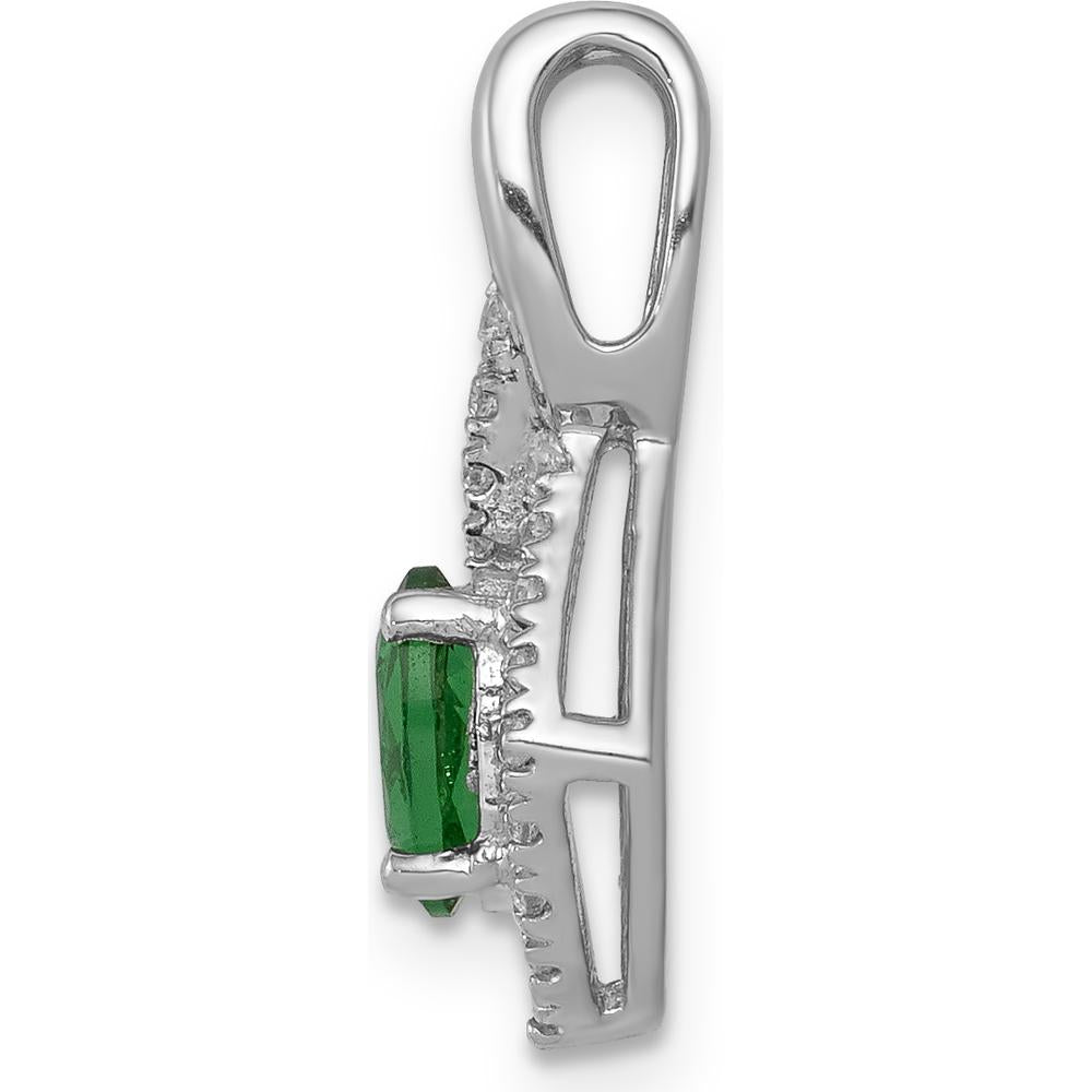 14K White Gold Fancy Pendant with Oval Emerald - 0.42 Carat and Round Diamonds - 0.095 Carat Total Diamond Weight by Lumare Gioia