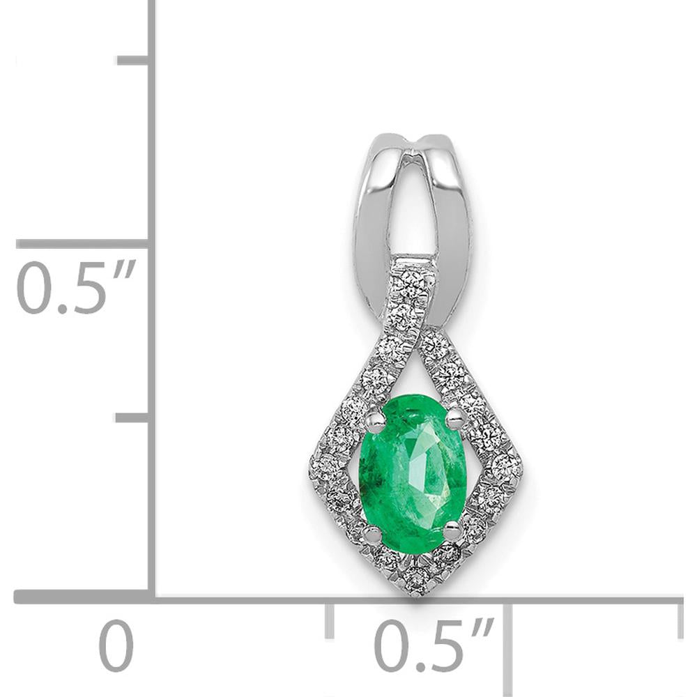 14K White Gold Fancy Pendant with Oval Emerald - 0.42 Carat and Round Diamonds - 0.095 Carat Total Diamond Weight by Lumare Gioia