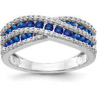 14K White Gold Fancy Ring with Round Cut Diamonds and Sapphires - 0.33 Carat Total Diamond Weight, 0.22 Carat Total Sapphire Weight by 0